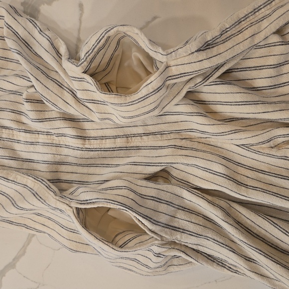 Linen Striped Wide Leg Boho Cottage Jumpsuit Womens Size Medium Black Cream - Picture 4 of 6